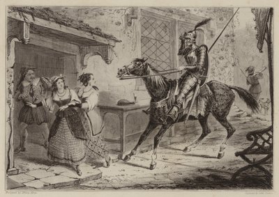 Knight (Don Quixote) arriving at inn by Henry Thomas Alken